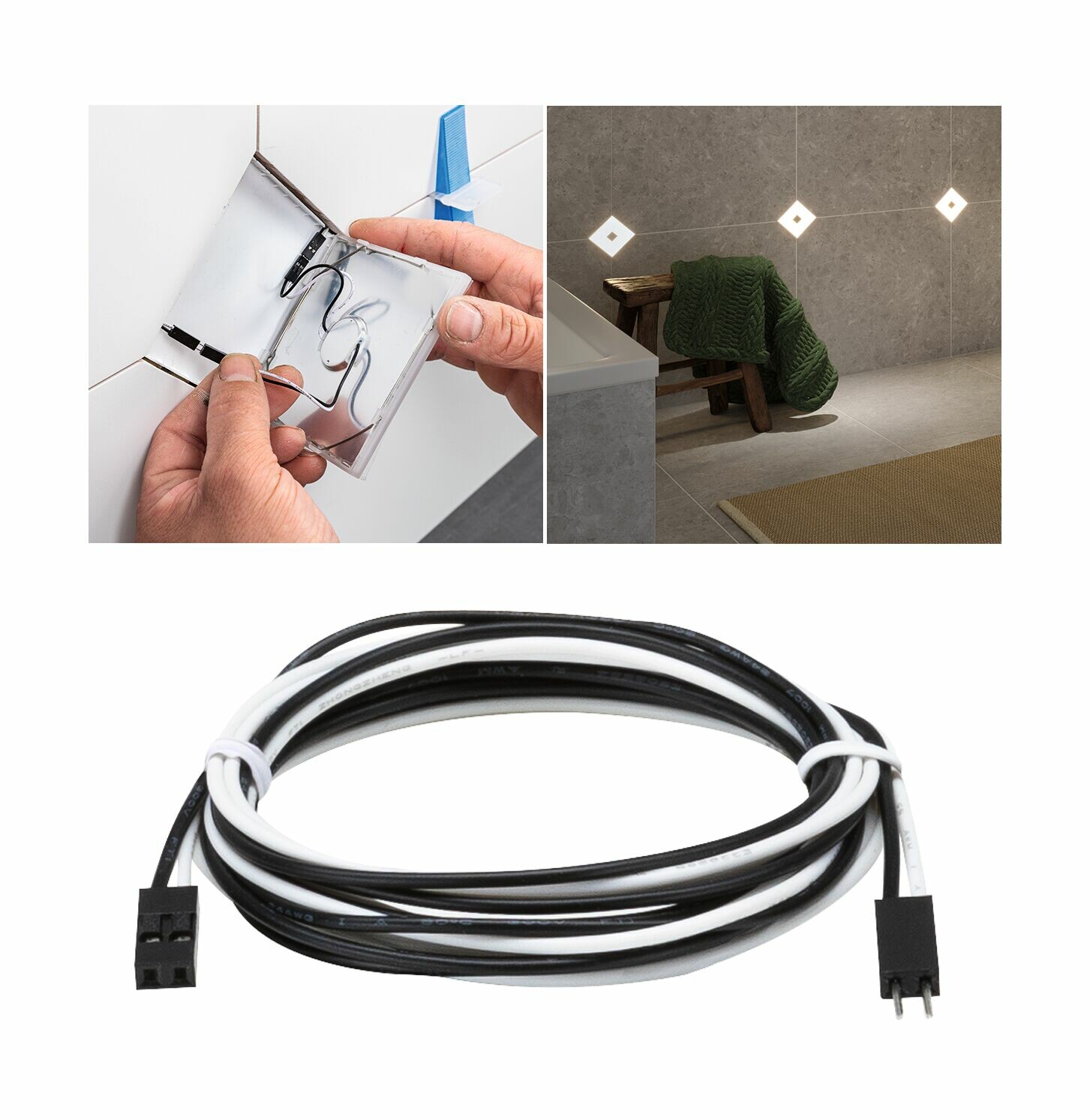 Paulmann LumiTiles Kabel Square Warmweiß  1.3m 12V Schwarz Kunststoff
