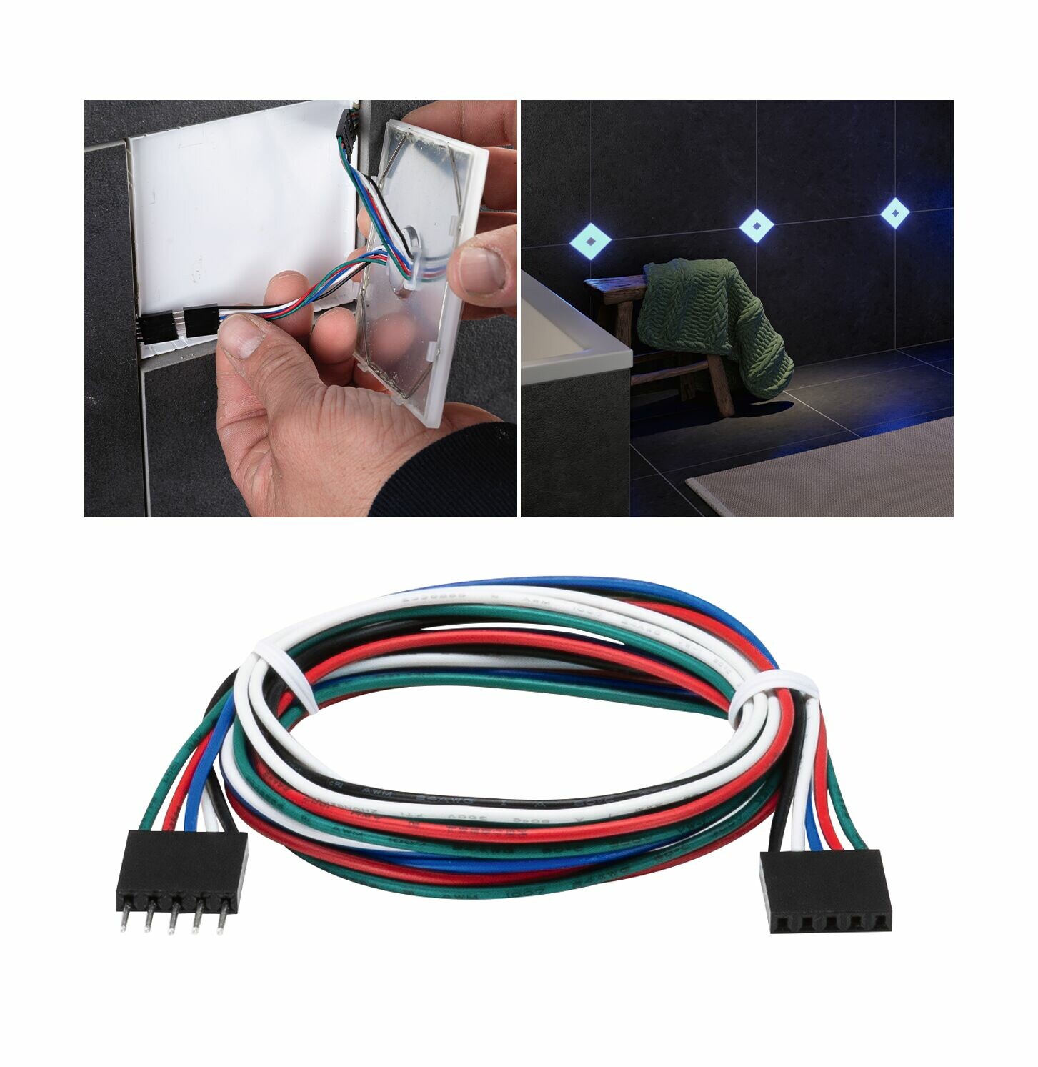 Paulmann LumiTiles Kabel Square RGBW  0.7m 12V Schwarz Kunststoff