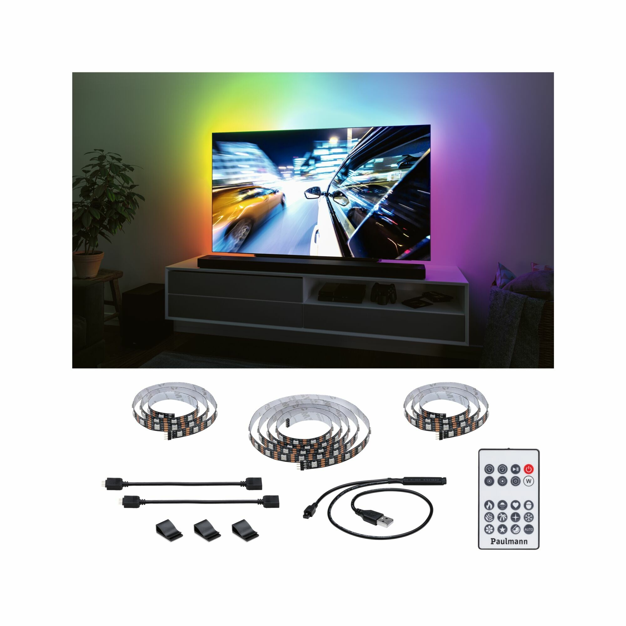 Paulmann EntertainLED USB LED Strip TV-Beleuchtung 65 Zoll 2.4m   4W  60LEDs/m RGB+