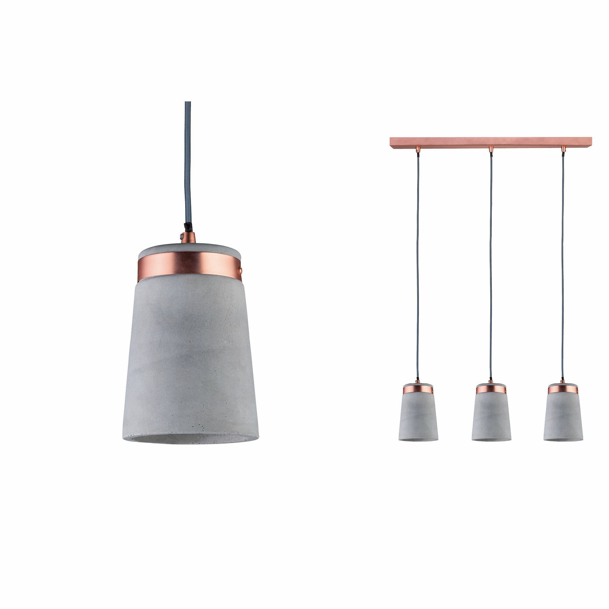 Paulmann Neordic Pendelleuchte Stig  E27   max. 3x20W Grau#Kupfer matt dimmbar Beton#Metall
