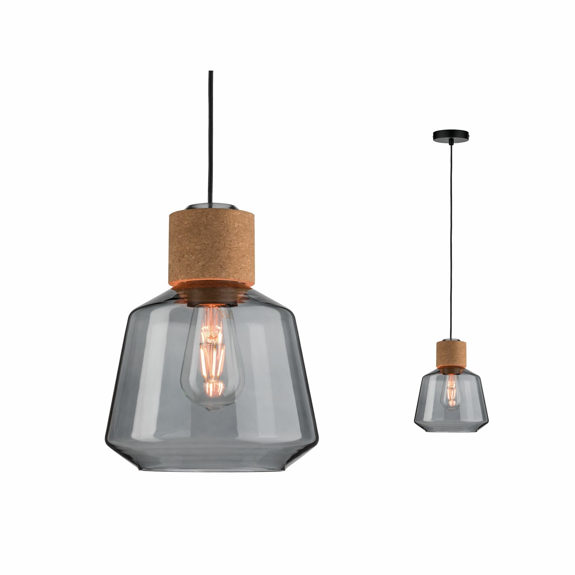Paulmann Neordic Pendelleuchte Elia  E27   max. 20W Rauchglas#Kork#Schwarz dimmbar Glas#Kork#Metall