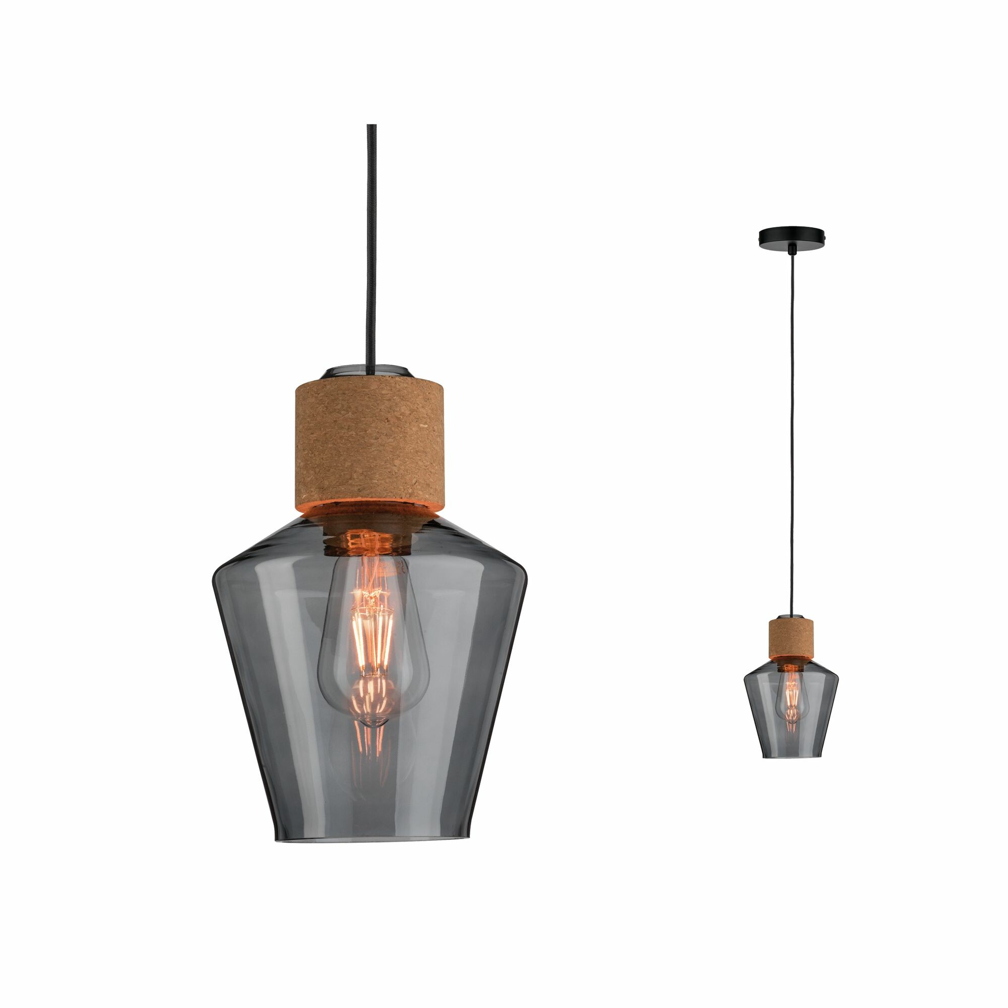 Paulmann Neordic Pendelleuchte Edla  E27   max. 20W Rauchglas#Kork#Schwarz dimmbar Glas#Kork#Metall