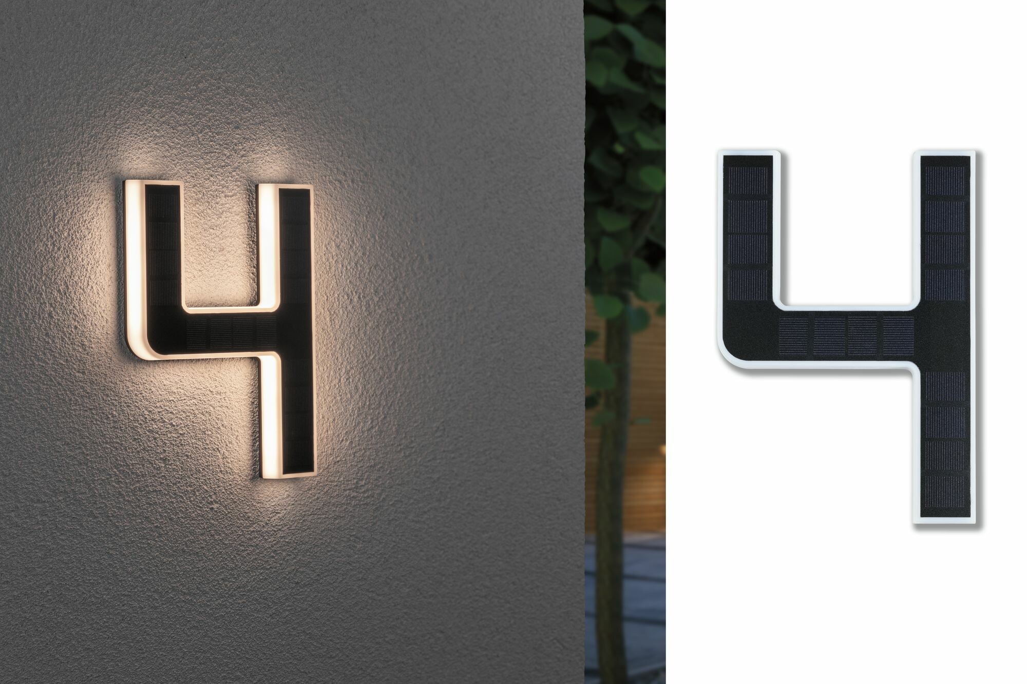 Paulmann Solar LED Hausnummernleuchte inkl. wechselbarer Akku Nummer 4 inkl. wechselbarer Akku IP44 3000K 6lm Schwarz