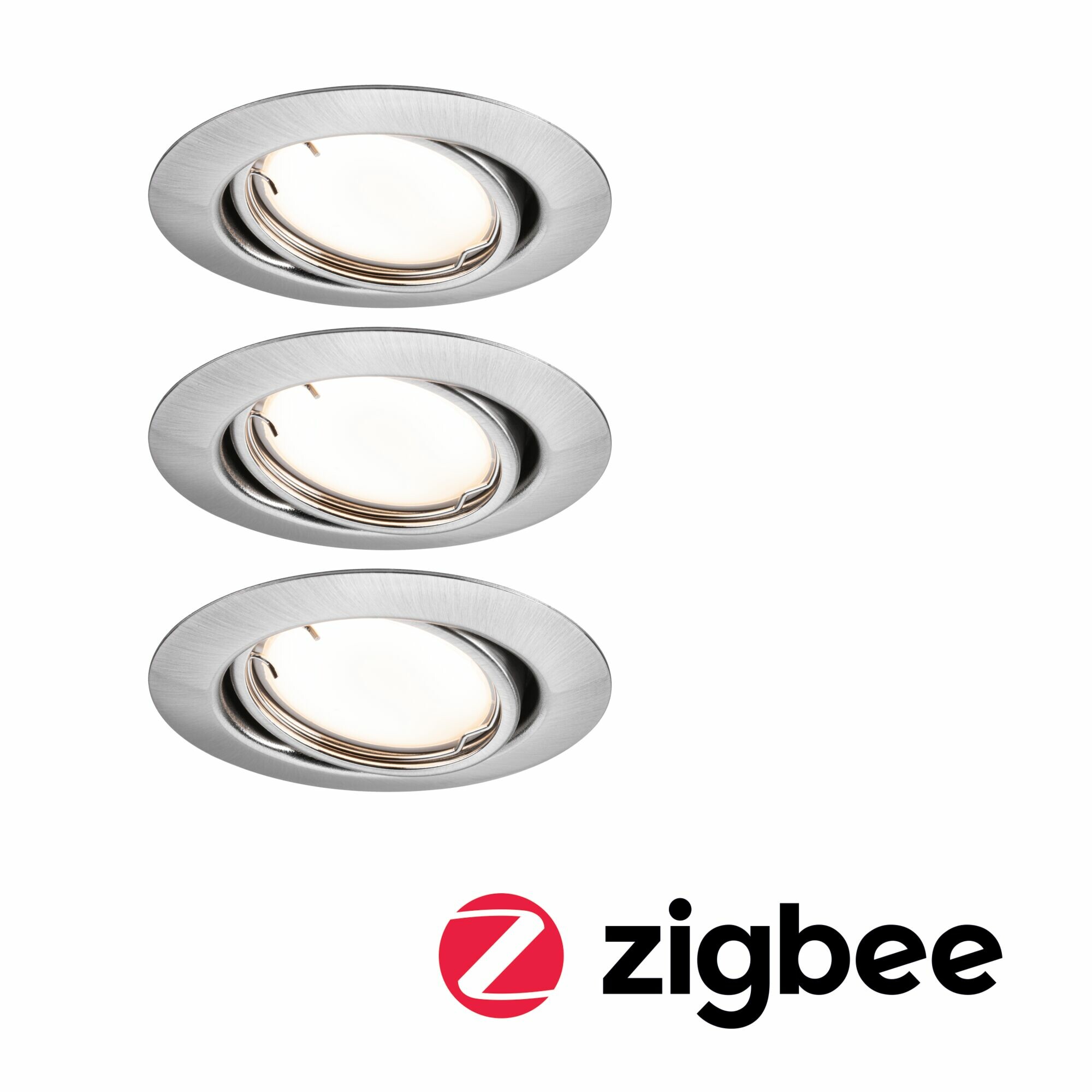 Paulmann LED Einbauleuchte Smart Home Zigbee 3.0 Base Coin Basisset schwenkbar  rund 90mm 20°  3x4.9W 3x430lm 230V dimmbar 3000K Eisen gebürstet