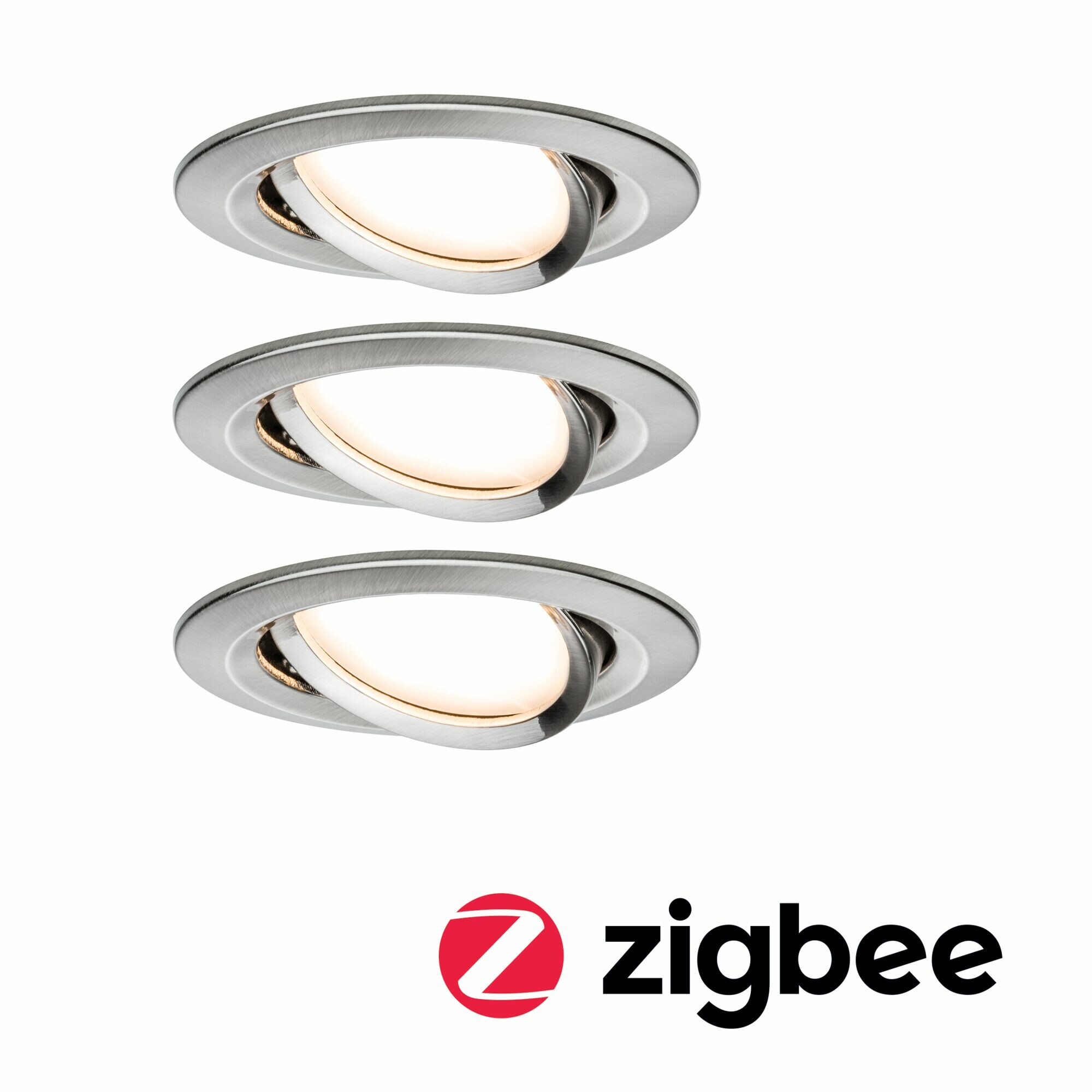 Paulmann LED Einbauleuchte Smart Home Zigbee 3.0 Nova Plus Coin Basisset schwenkbar  rund 84mm 50° Coin 3x6W 3x470lm 230V dimmbar 2700K Eisen gebürstet