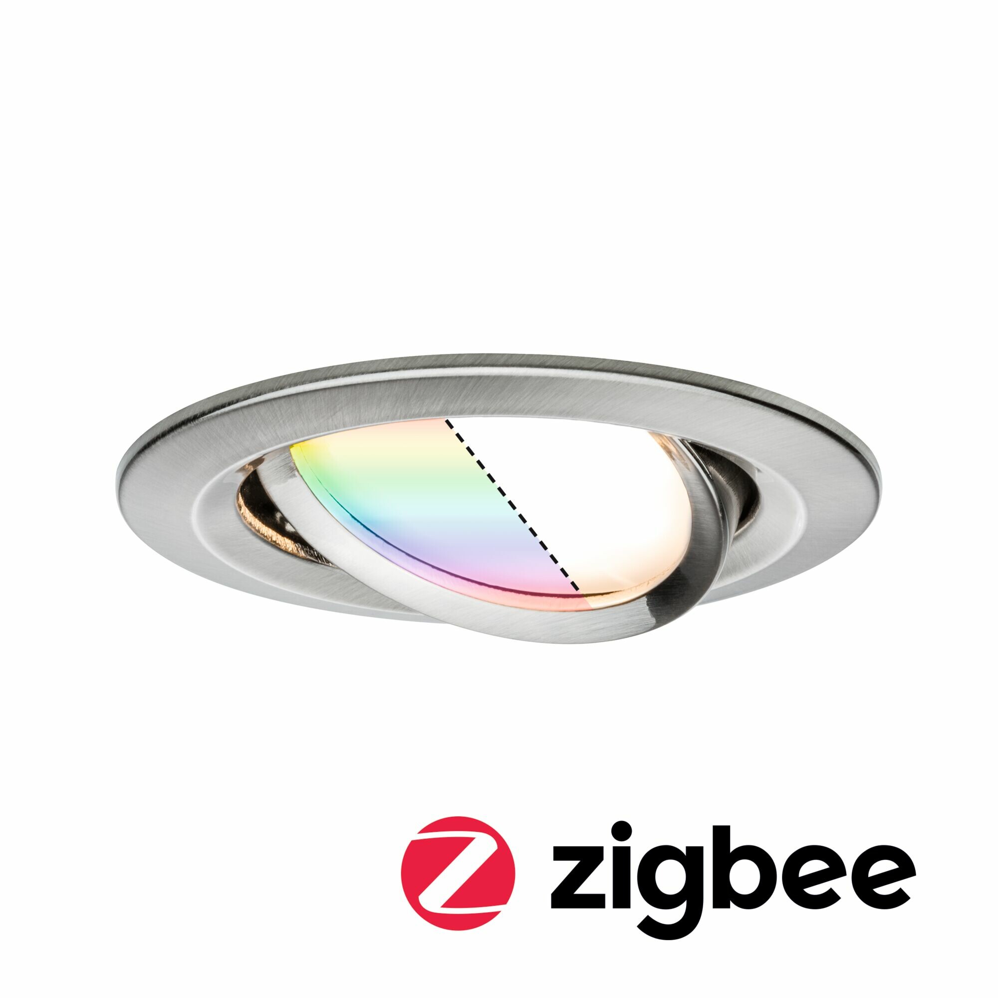 Paulmann LED Einbauleuchte Smart Home Zigbee 3.0 Nova Plus Coin  schwenkbar  rund 84mm 50° Coin 5.2W 400lm 230V dimmbar RGBW Eisen gebürstet