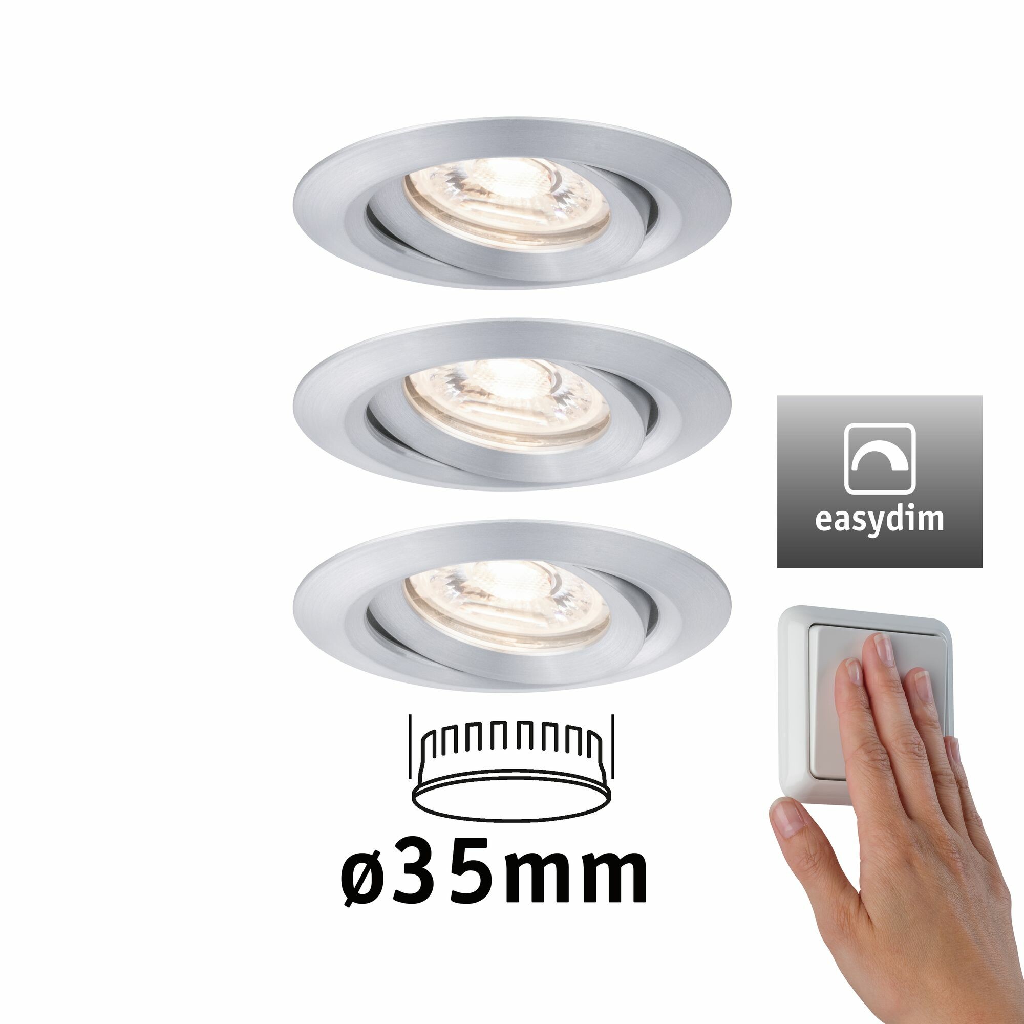 Paulmann LED Einbauleuchte Easy Dim Nova Mini Plus Coin Basisset schwenkbar  rund 66mm 15° Coin 3x4.2W 3x300lm 230V dimmbar 2700K Alu