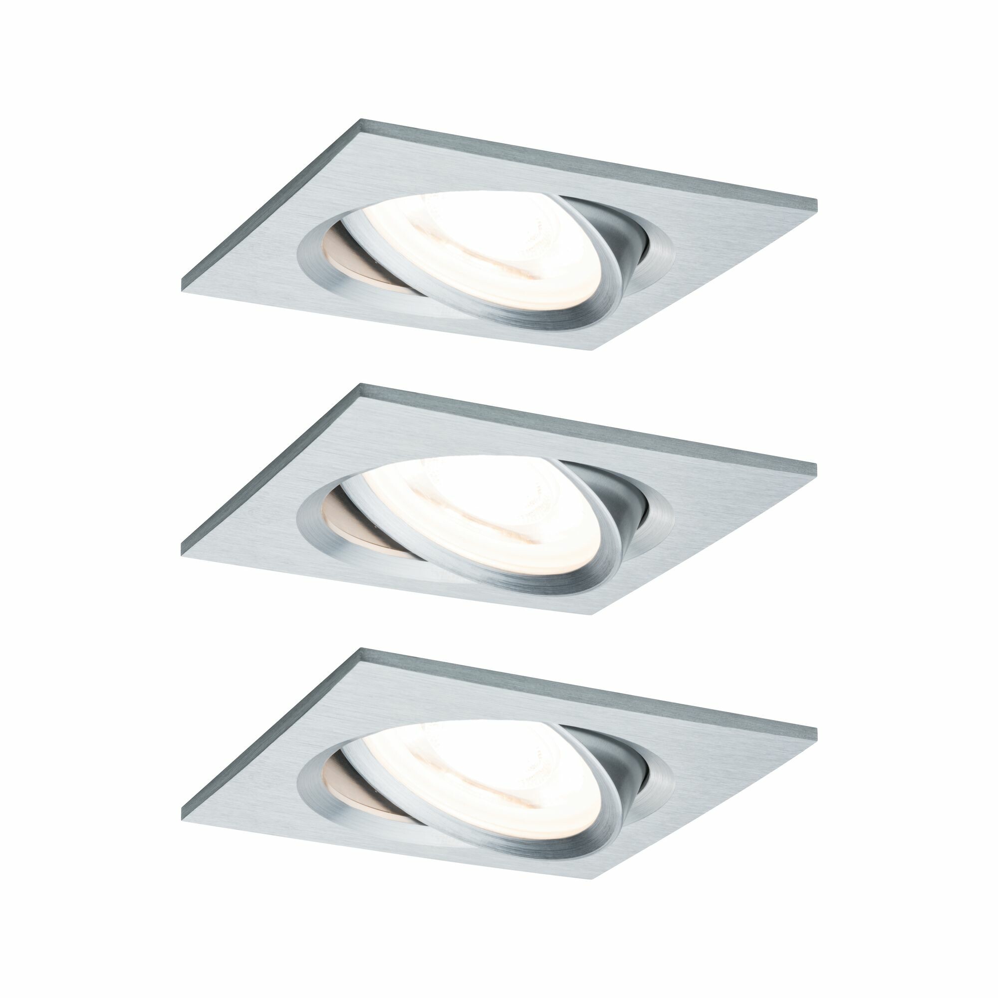 Paulmann LED Einbauleuchte 3-Step-Dim Nova Coin Basisset schwenkbar  eckig 84x84mm 50° Coin 3x6W 3x470lm 230V dimmbar 2700K Alu gedreht