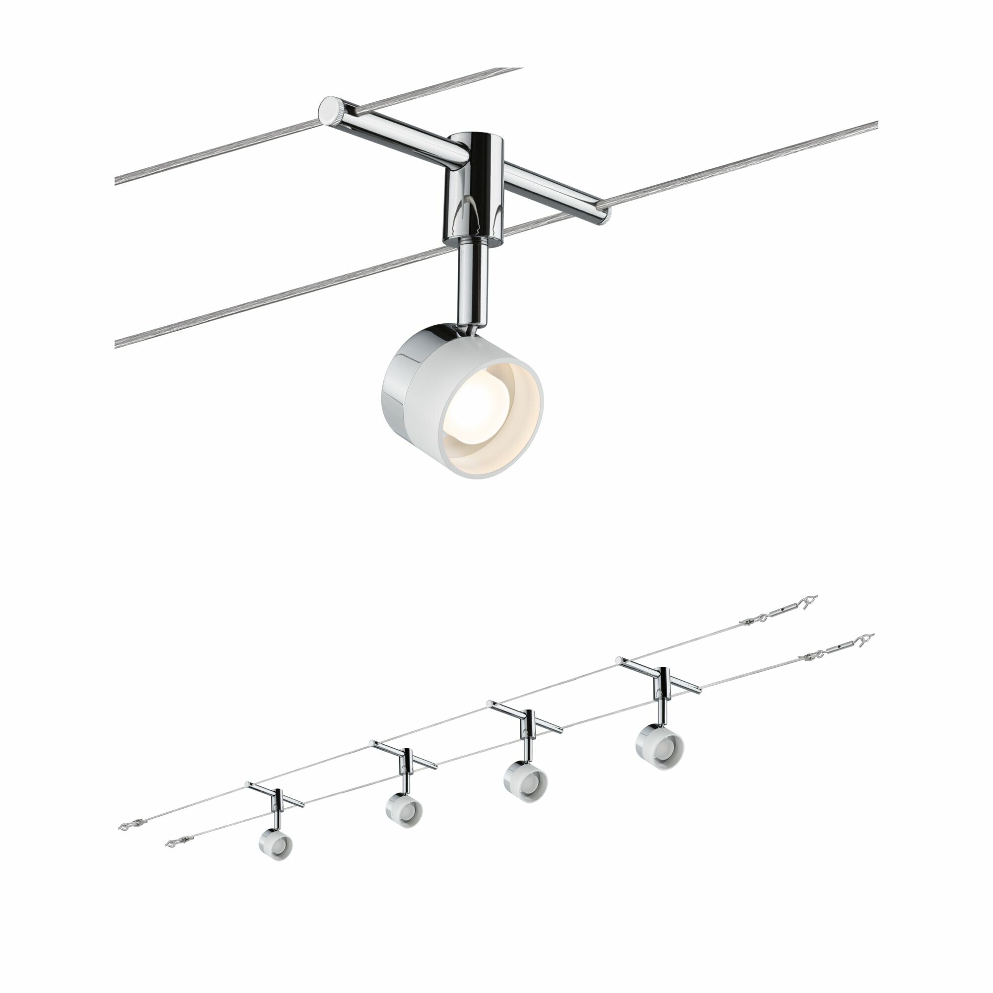 Paulmann LED Seilsystem Stage Basisset  4x300lm 4x4.8W 2700K  230/12V Weiß#Chrom
