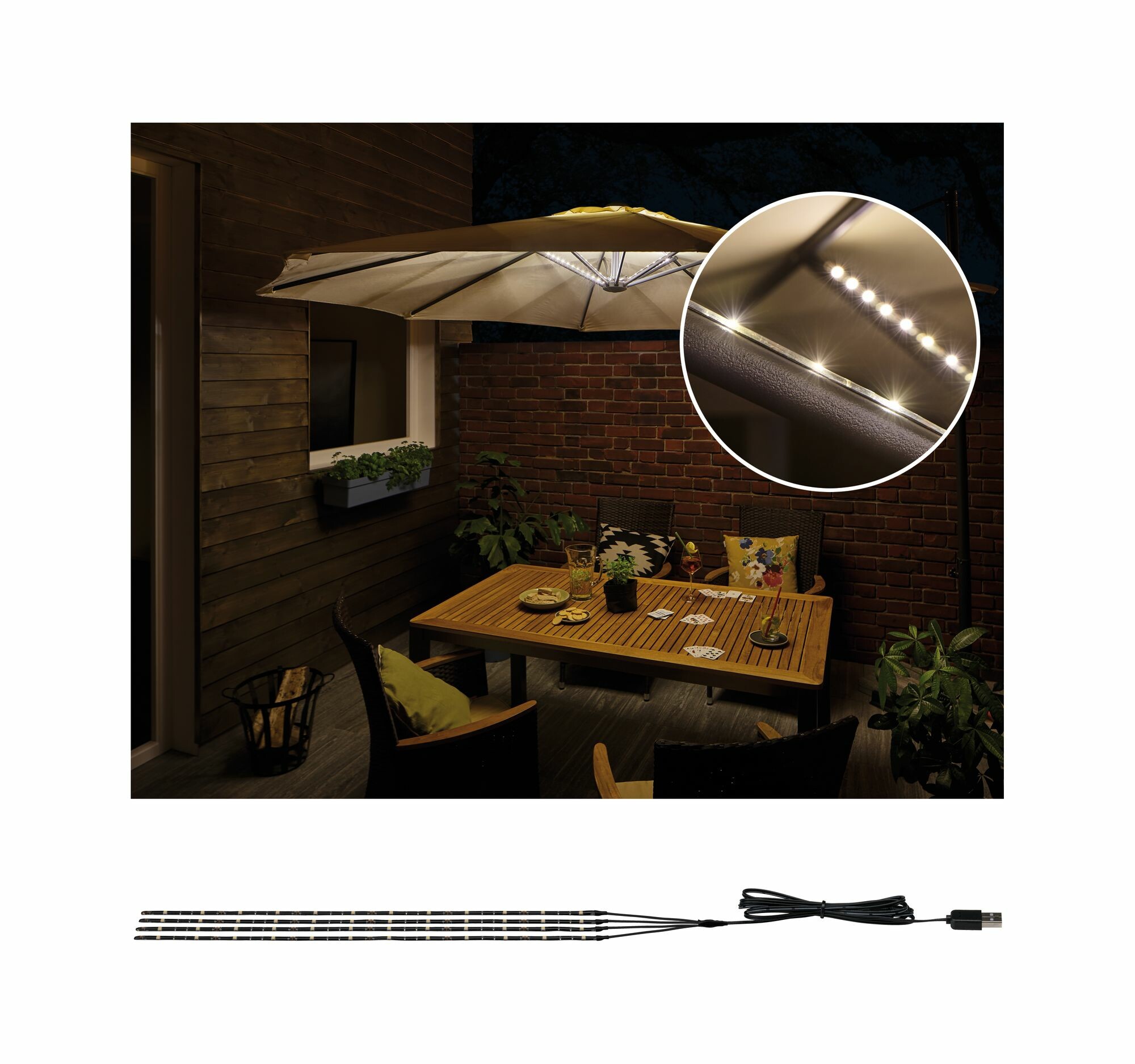 Paulmann USB LED Stripe Parasol-Light Schirmbeleuchtung Basisset 4x40cm  3000K 4x30lm Schwarz
