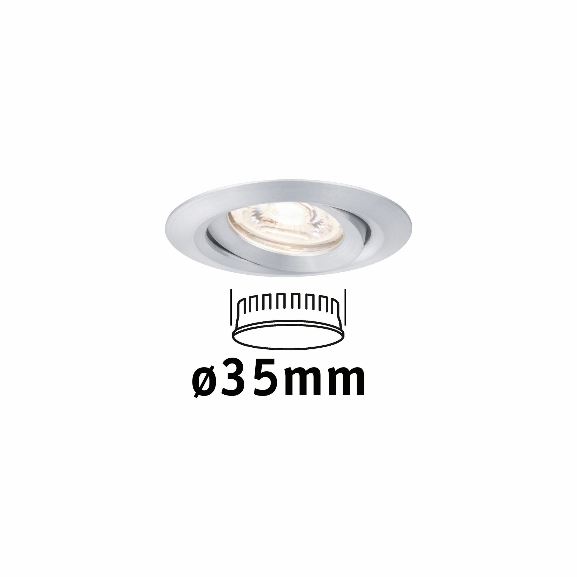 Paulmann LED Einbauleuchte Nova Mini Coin Einzelleuchte schwenkbar  rund 66mm 15° Coin 4W 310lm 230V  2700K Alu gedreht