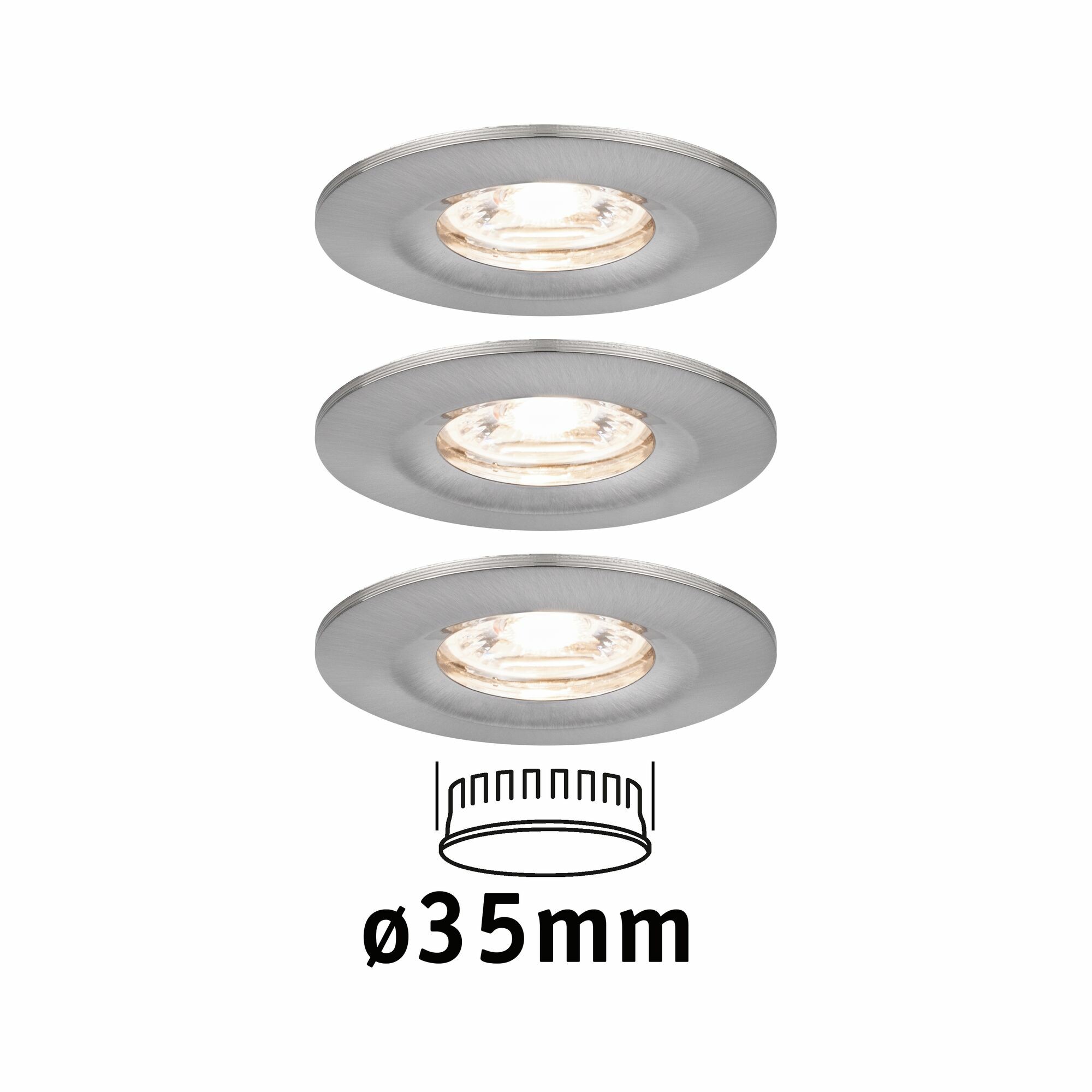 Paulmann LED Einbauleuchte Nova Mini Coin Basisset starr IP44 rund 65mm  Coin 3x4W 3x310lm 230V  2700K Eisen gebürstet