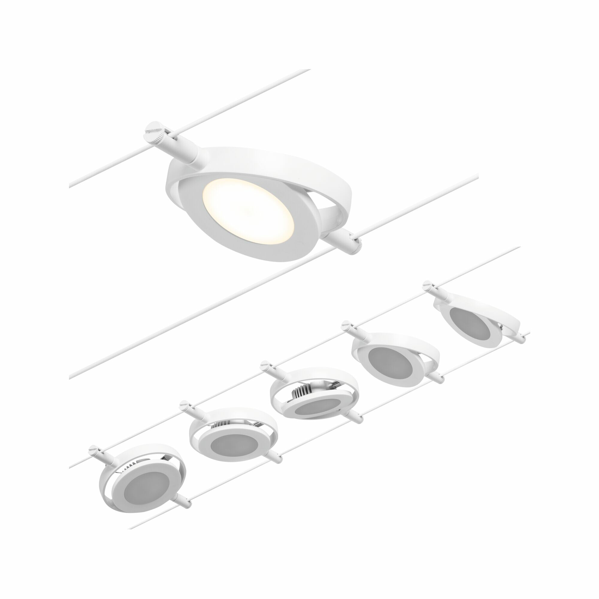 Paulmann CorDuo LED Seilsystem RoundMac Basisset  5x200lm 5x4.5W 3000K  230/12V Weiß#Chrom