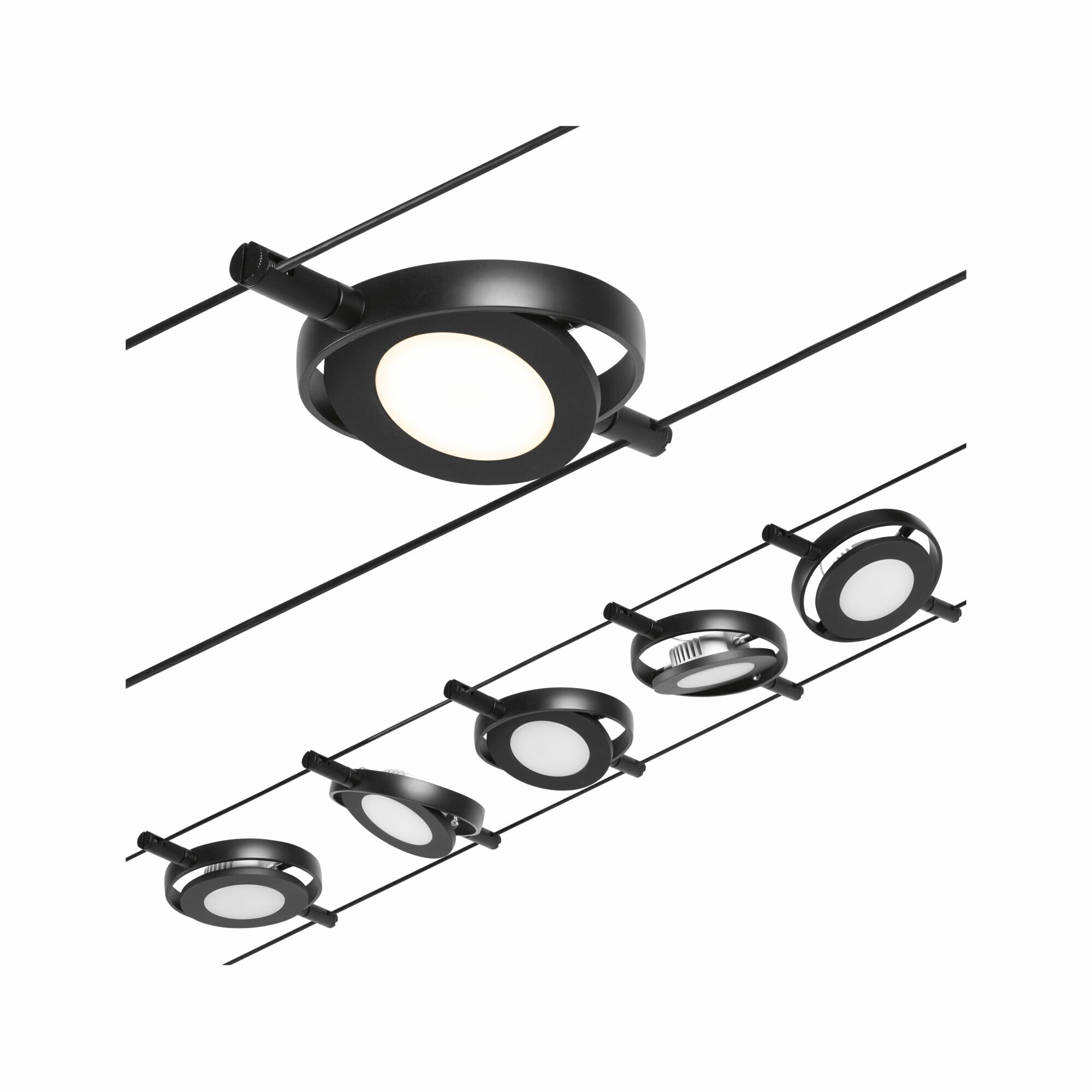 Paulmann CorDuo LED Seilsystem RoundMac Basisset  5x200lm 5x4.5W 3000K  230/12V Schwarz matt#Chrom