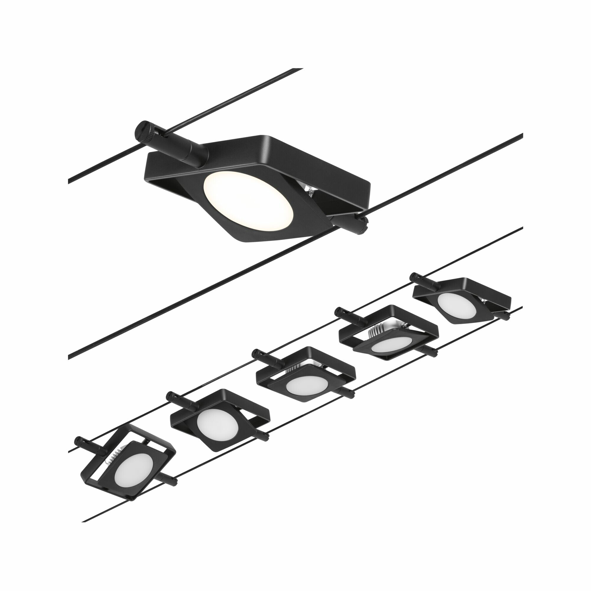 Paulmann CorDuo LED Seilsystem MacLED Basisset  5x250lm 5x4.5W 3000K  230/12V Schwarz matt#Chrom