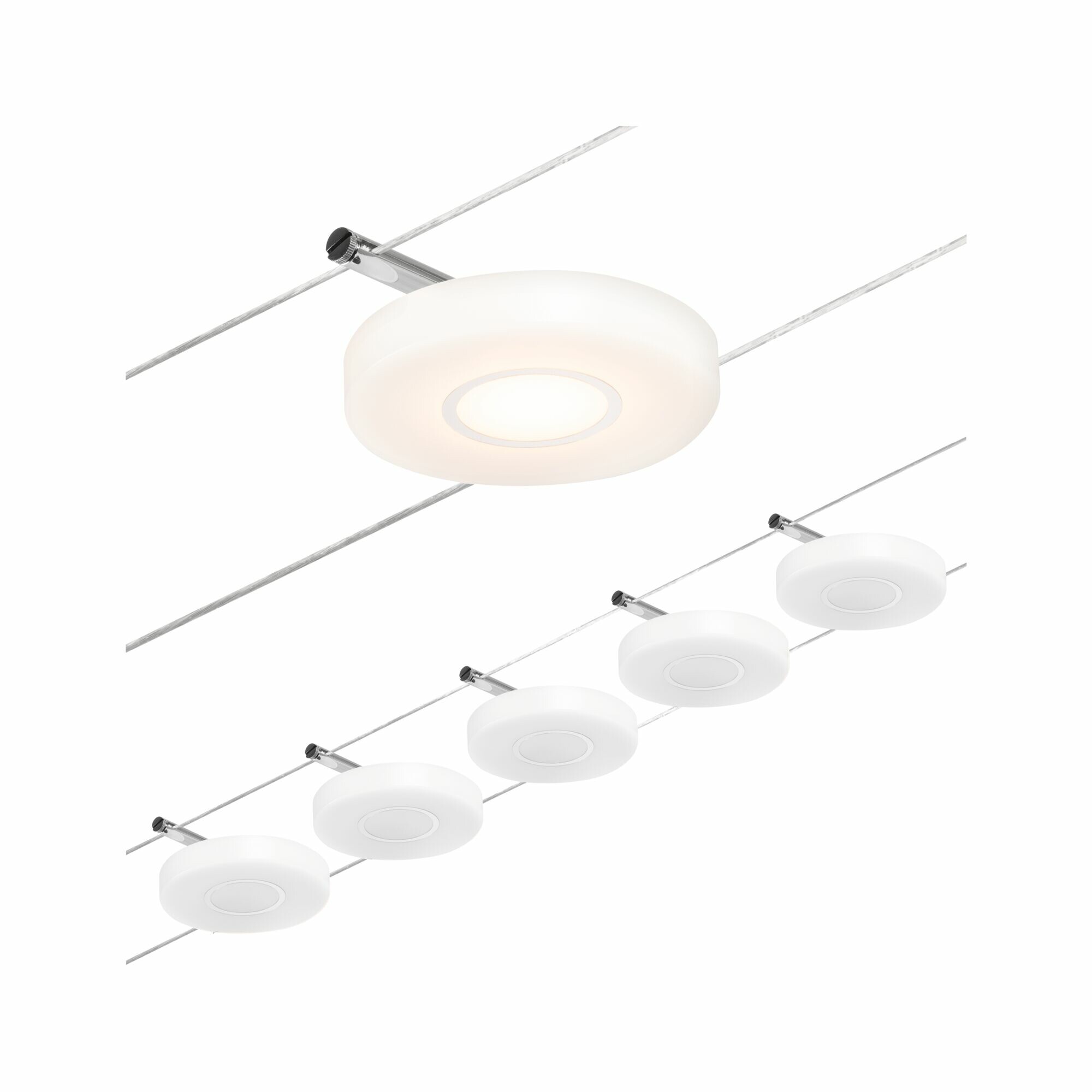 Paulmann CorDuo LED Seilsystem DiscLED Basisset  5x200lm 5x4.5W 3000K  230/12V Chrom matt#Chrom
