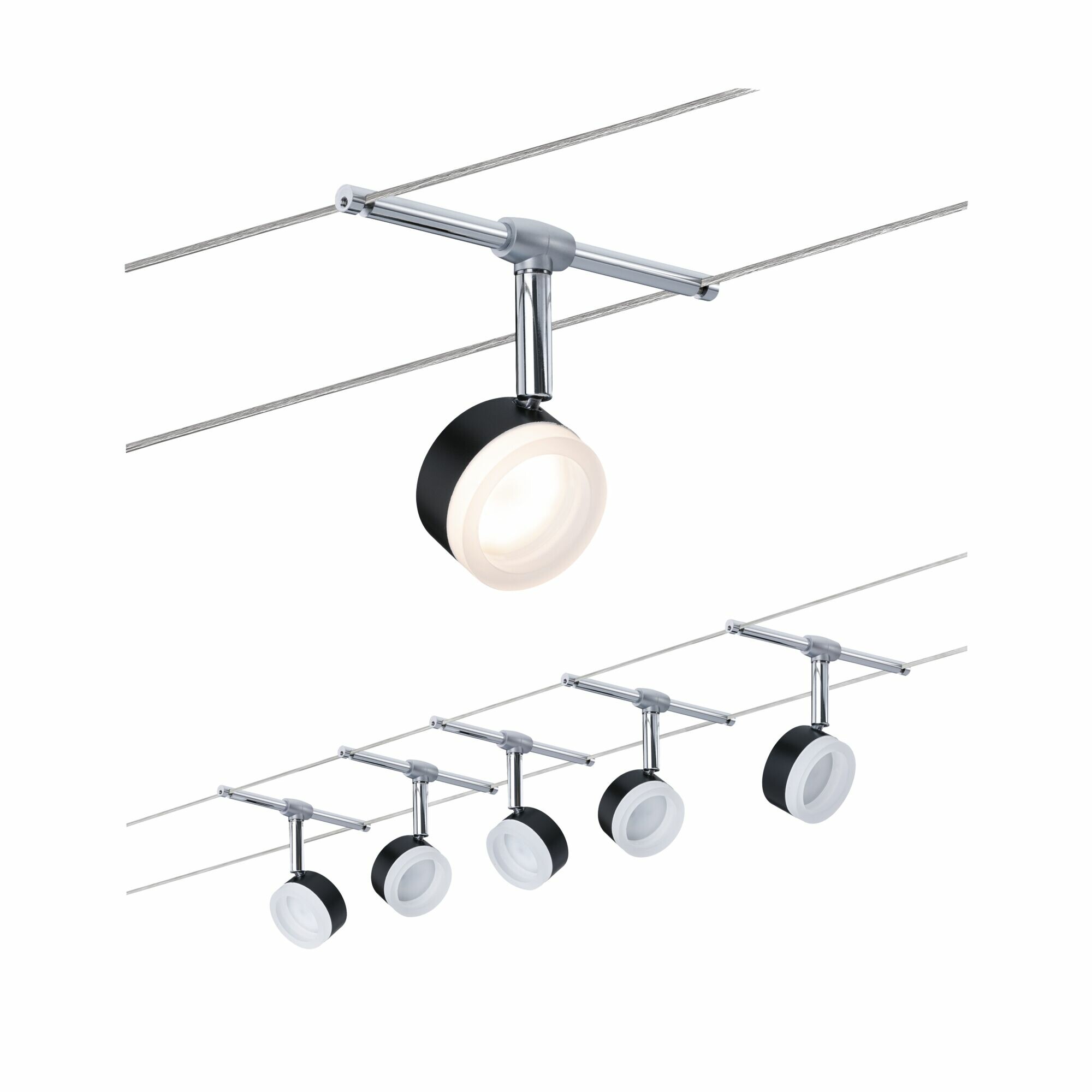 Paulmann CorDuo LED Seilsystem ClearLED Basisset  5x150lm 5x4W 2700K  230/12V Schwarz#Chrom