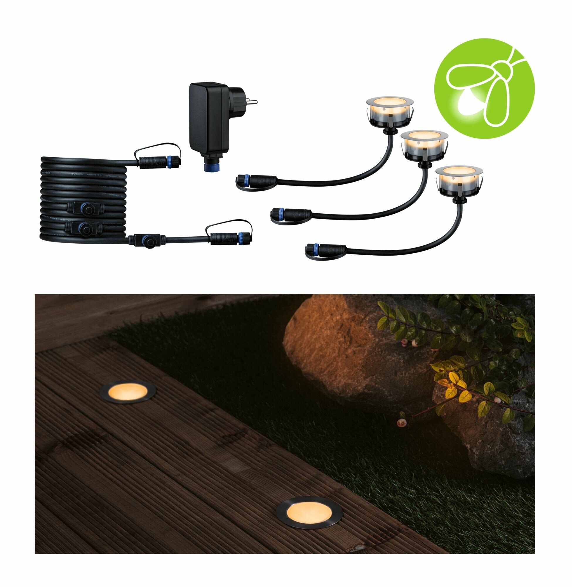 Paulmann Plug & Shine LED Bodeneinbauleuchte Floor Basisset Insektenfreundlich IP67 2200K 3x2W  21VA Silber