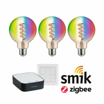 Paulmann Preisattraktives Starterset Smart Home Zigbee 3.0 LED Birne Filament G95 RGBW + Gateway + Schalter